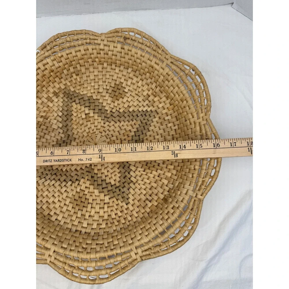 Vintage Woven Scalloped Edge Basket Tray Star Pattern Boho Wall Decor 13